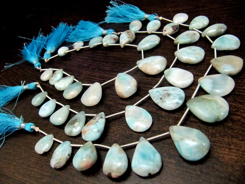 ON SALE Natural Larimar plain Smooth Heart Pear Shape Beads 8 Inches Long Strand Blue Beads For Jewelry Making Wholesale Prices