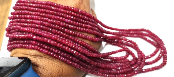 Natural Ruby Corundum Rondelle 3.5 - 4.5mm Faceted Beads Genuine Sold per strand 13 inch long Top Quality Wholesale Prices