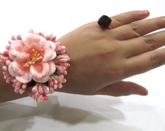 Designer Floral Pink Color Bracelet Free Size Gift For Her, Women Gift , Romantic Flower Bracelet