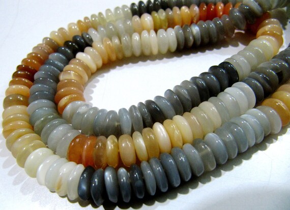 Natural Multi Moonstone German Cut Smooth Rondelle Beads 8mm size Graduated Beads 8 inch long Strand Jewelry Making Supply Wholesale Prices