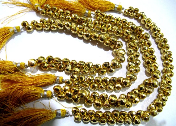Natural Golden Pyrite Onion Shape Briolette Faceted Beads 6-7mm Top Quality Gemstone Beads Strand 10 inch Long Jewelry making beads
