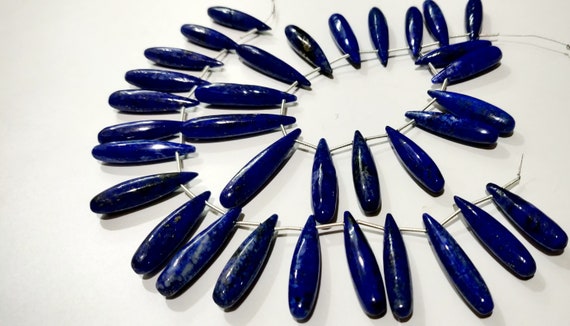 Natural Lapis Lazuli Long Tear Drop Plain Smooth Beads Size Approximately 1 inch Long Strand 8 inches Blue Color Stone Beads