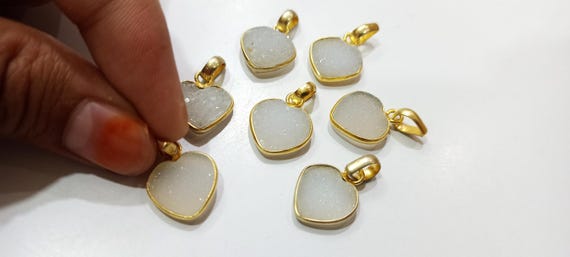 Natural White Druzy Heart shape Charms 12mm Gemstone Fancy Shape bezel connector Sold per pcs