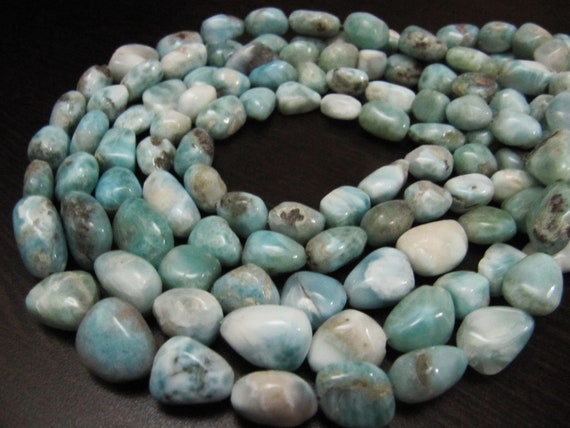 AAA Quality Natural Larimar Tumbled Free Shape 9 to 15mm Smooth Nugget Beads Strand 8 Inches Long Green Blue Color Beads For Jewelry Making