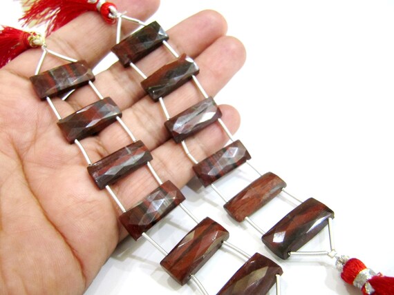 Natural Brown Jasper Cushion Shape Briolettte Faceted 10X22mm Double Drilled Beads Sold as a Strand of 6 Beads Wholesale Price