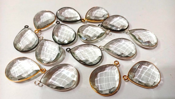 Natural Rock Crystal Pear Shape Briolette Single Loop  Bezel Connector Charm Sold per Piece Great Quality Connector Charms