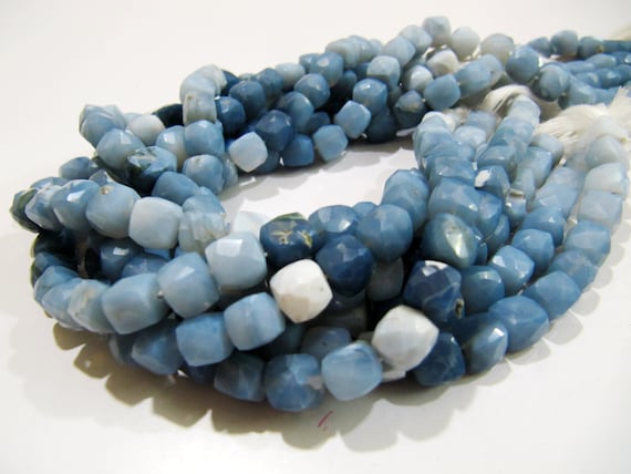 Natural Blue Opal Cube Shape Beads Shaded Blue Opal Faceted 3D Box 7-8mm Beads Strand 8 inch Semi Precious Beads ,Wholesale Price