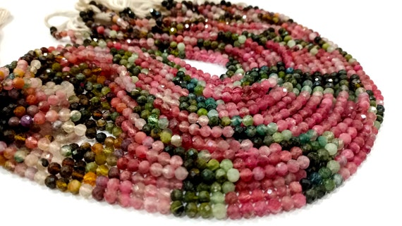Natural Multi Tourmaline Round Faceted 4.5 -5mm beads sold Per Strand 13  inches long Best Quality Beads
