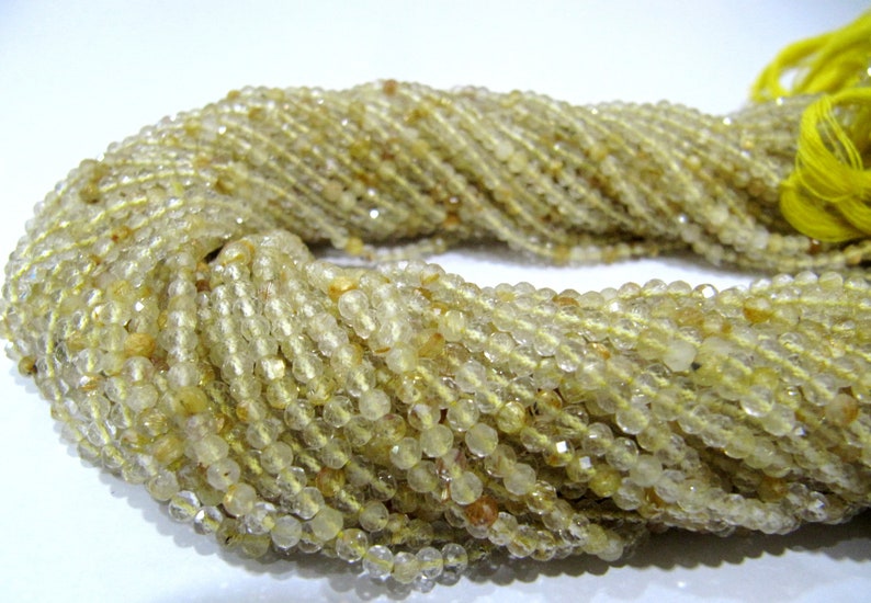 ON SALE Natural Golden Rutilated 2.5mm Rondelle Faceted Beads 13 Inches Long Semi Precious Golden Color Beads Top Quality Sold Per Strand