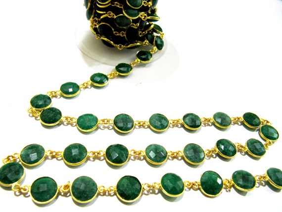 Emerald  Round coin 10mm Briolette Faceted  Bezel Connector Chain  Handmade Bezel Chain Sold Per Foot High Quality  Wholesale price Jewelry