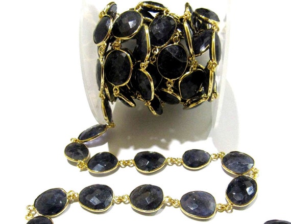 Natural Iolite Free Shape Briolette Facted Bezel Connector Chain 15 to 20 mm  Sold Per Foot High Quality Beads Wholesale prices