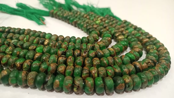 Natural Green Copper Turquoise Rondelle Plain 8mm Beads Sold Per Strand 8 Inches Long Great Quality Mohave Gemstone  Beads