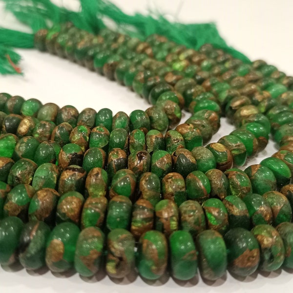 Natural Green Copper Turquoise Rondelle Plain 8mm Beads Sold Per Strand 8 Inches Long Great Quality Mohave Gemstone  Beads