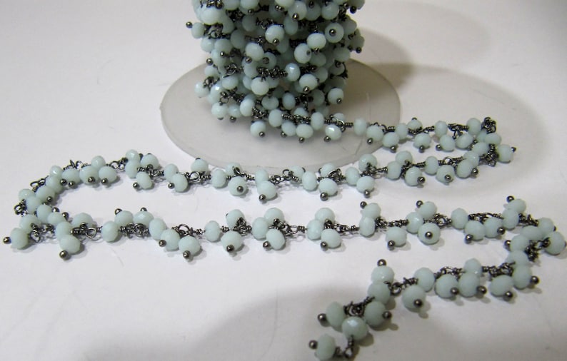 ON SALE 3 Feet-Amazonite Dangling Chain Rondelle Faceted Beaded Cluster Chain 2.5-3mm Size Hydro Quartz Bead Chain Wholesale Price gemstone