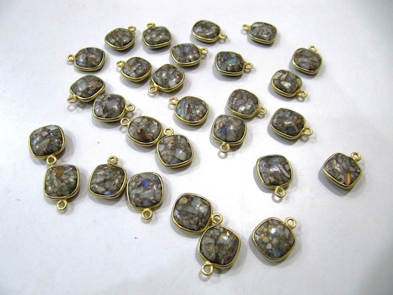 Ethiopian Opal Turquoise Cushion Shape 10mm Briolette connector Single Side Loop  Bezel Charms Sold Per piece sold per Piece
