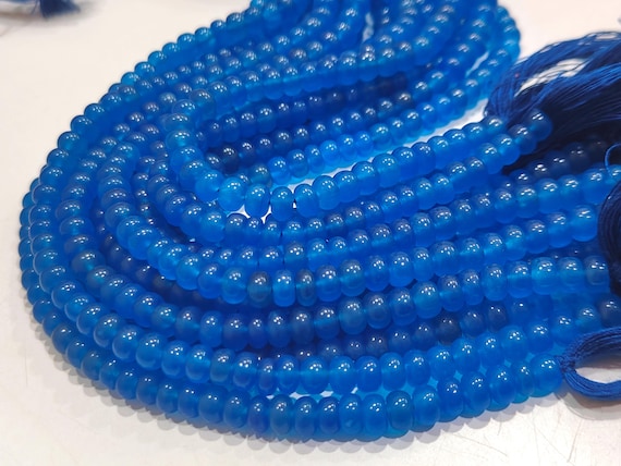 Royal Blue Quartz  Rondelle Plain Smooth 6mm & 8mm Gemstone Beads Sold Per Strand 8 Inches Long