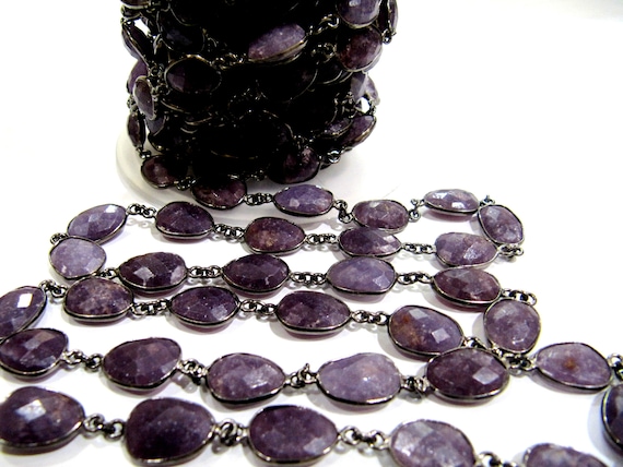 Natural Lepidolite Uneven Free Shape Briolette Faceted Bezel Connector Chain 10 to 15mm Sold Per Foot High Quality Wholesale price