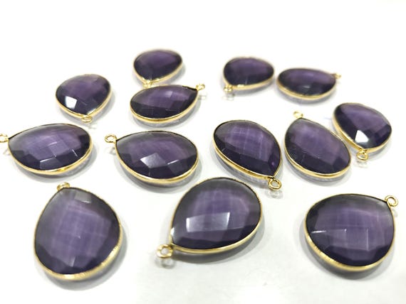 2 Pieces Set Top Quality Pear Shape Amethyst Connector  19x25mm Size Beautiful Hydro Quartz Connector Bezel Single Loop Briolette Connectors