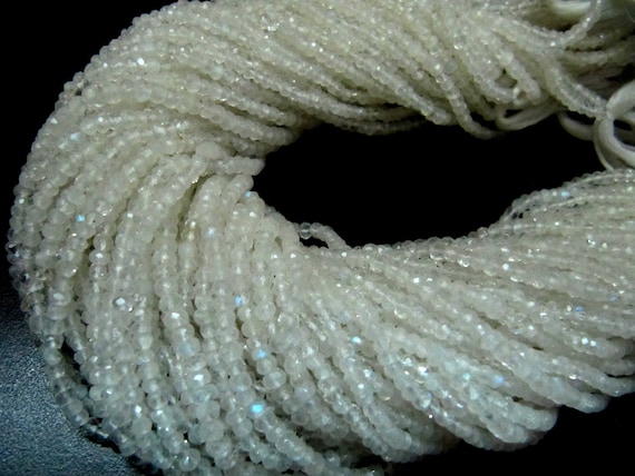 Natural White Rainbow Moonstone Rondelle Faceted Beads 3mm Strand 13 inches long High Quality Blue Flashy Beads Wholesale Prices