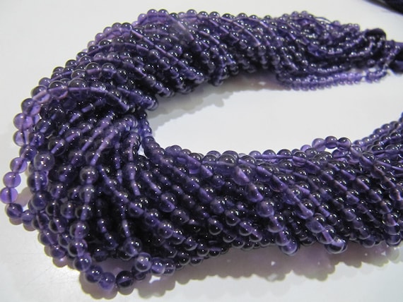 Natural Amethyst Round Plain Smooth 4mm Beads best Quality Beads Strand 13 inches Long Wholesale Prices jewelry making gemstone beads