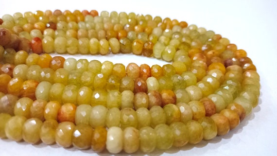 Natural Yellow Aquamarine Rondelle Briolette Faceted 8mm Gemstone Beads Sold Per Strand 8 Inches Long Great Quality  Beads