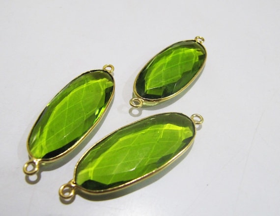 5 Pcs Set Peridot Chalcedony Hydro Quartz Briolette Connector Oval Shape Faceted Connector Approx 15X30MM Size Double Loop Bezel