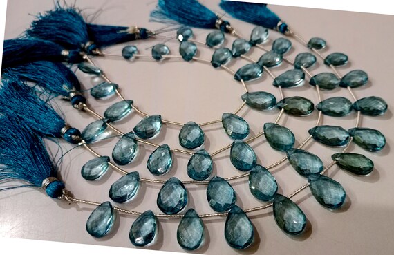 Natural London Blue Topaz Pear Shape Faceted 8x13 to 10x15mm Graduated Gemstone Beads Sold Per strand 8 inches Long Great Quality Beads