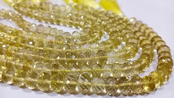 Natural Lemon Quartz Rondelle Faceted 9-10 mm Gemstone Beads Strand 8 inch Very Good Quality beads Wholesale Prices Jewelry making bead