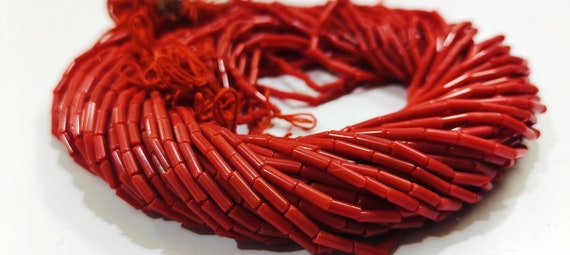 Red Orange Coral Italian Tubelite Shape Beads Size 3x8mm Approximately Sold per Strand of 16Inches Long Smooth Red Coral Beads