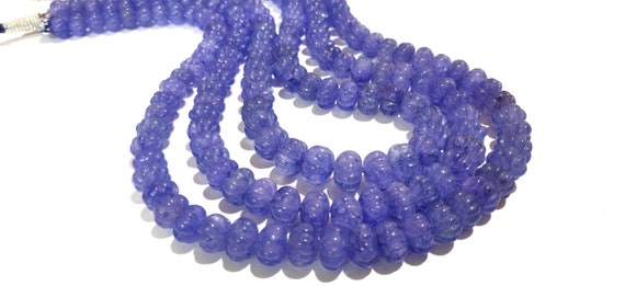 Tanzanite Hand carved 6 to 9mm  Beads Three Layered Beaded Necklace 24 Inch Long multi stranded Blue Necklace Jewellery