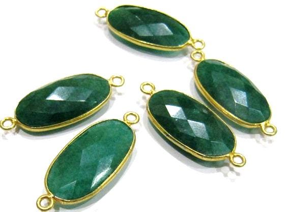 Emerald Oval Shape Briolette 12x22mm Connectors charms Double Loop Bezel Briolette Jewelry Connectors sold per piece