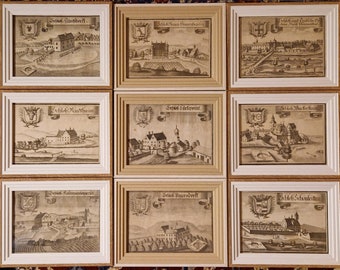 Michael WENING (1645-1718) grabados en cobre de vistas del castillo, 9 piezas