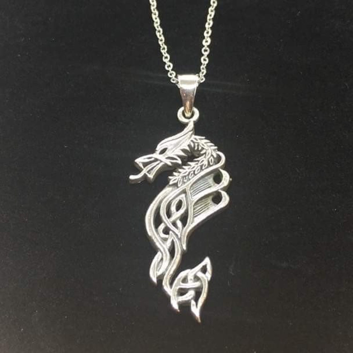 Sterling Silver Celtic Dragon Pendant With Free Chain Etsy