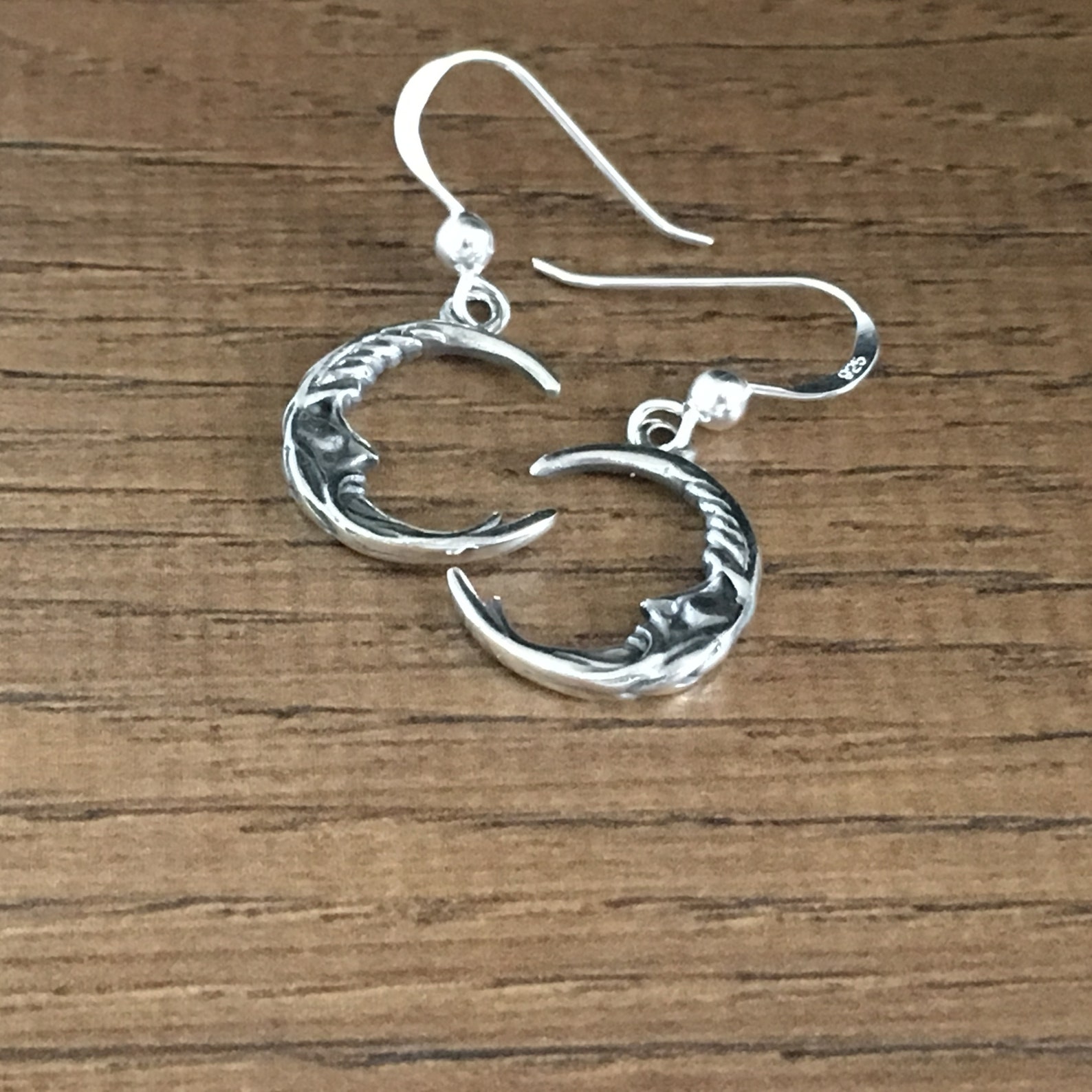 Silver Crescent Moon Dangling Earrings. Etsy