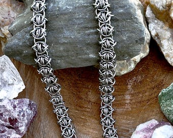 Stainless Steel Odin’s Eye Chainmail Necklace, 20” Handmade Viking Necklace, Hand Coiled & Hand Cut Rings, Medieval Jewelry Gift