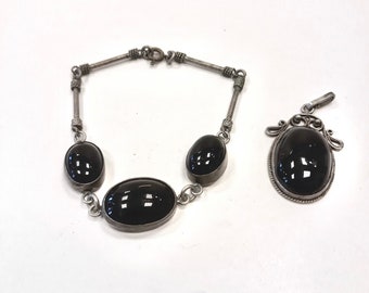 Bijoux en argent de style victorien avec pierres d'onyx noir