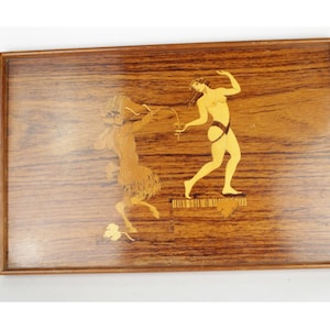 G. Malmberg tray for Mjölby Intarsia, different types of wood, Steel handles 43cm