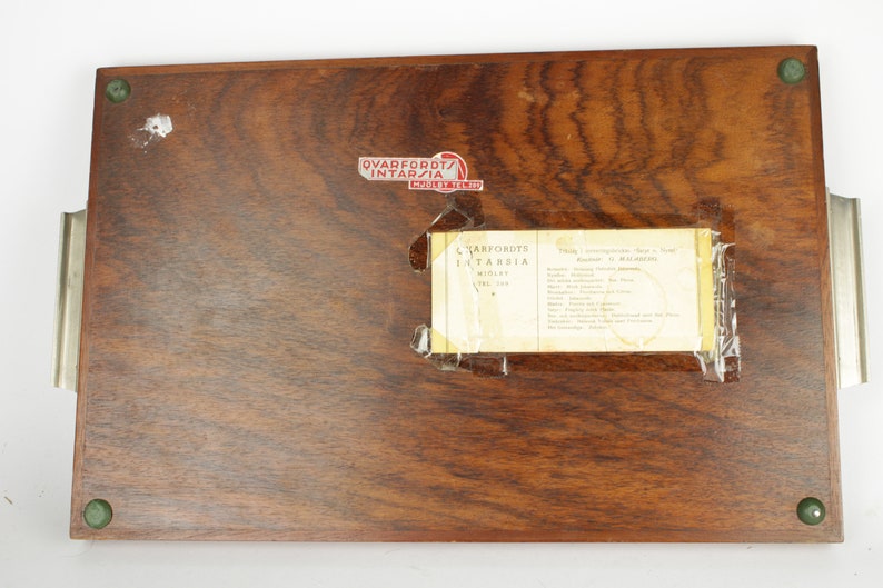 G. Malmberg tray for Mjölby Intarsia, different types of wood, Steel handles image 3