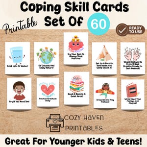 Coping Skills Cards for Kids Teens Emotional Regulation Tools,Calming Strategies,Printable Mental Health Activities,Therapy & Classroom Use
