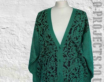 cardigan en tricot vintage, animal des années 1990, léopard, vert noir, bohème, hippie, preppy, pop, punk, grunge, gothique, universitaire, S/P - 8 1012,14 ?