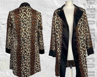 1960s vintage faux leopard print, coat, dress, black contrast collar, Vanity Fair, rockabilly, punk, Teddy boy girl, boho, festival, 6-10?