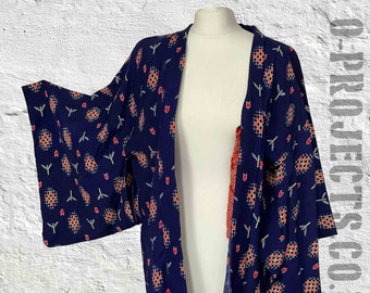 Vintage, purple, short kimono, Haori, jacket, patterned, deadstock, kaftan, duster, boho, festival, hippie, prairie, 8,10,12,14?