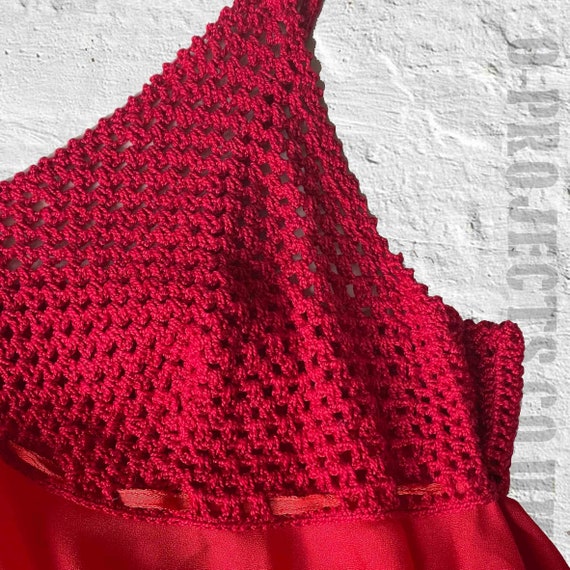 Vintage 1970s bright red crochet top, maxi dress,… - image 9