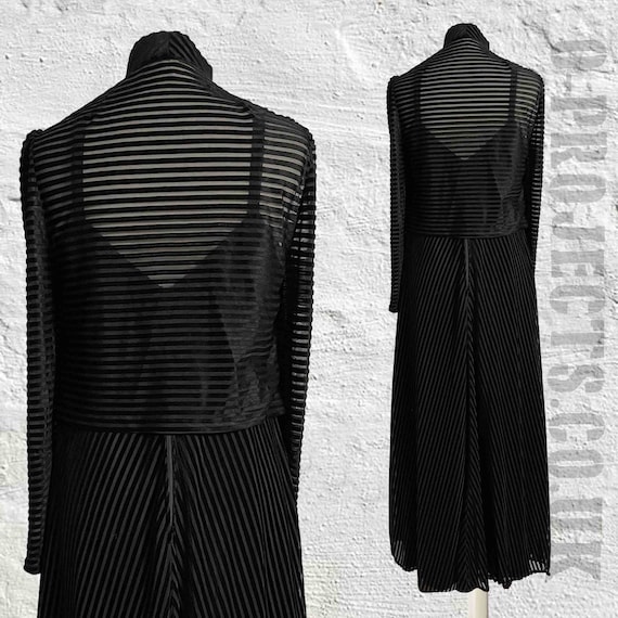 Vintage 1970s black velvet sheer stripe slip dres… - image 5