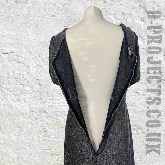 1970s vintage maxi dress, empire line, grey silve… - image 6