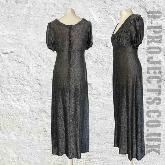 1970s vintage maxi dress, empire line, grey silve… - image 5