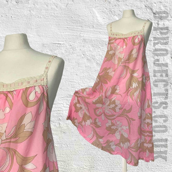 1960s vintage floral slip, night dress, pretty pi… - image 3
