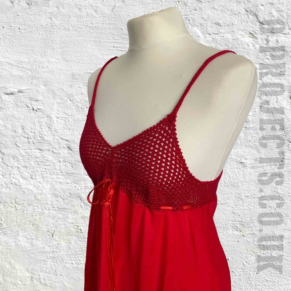 Vintage 1970s bright red crochet top, maxi dress,… - image 3