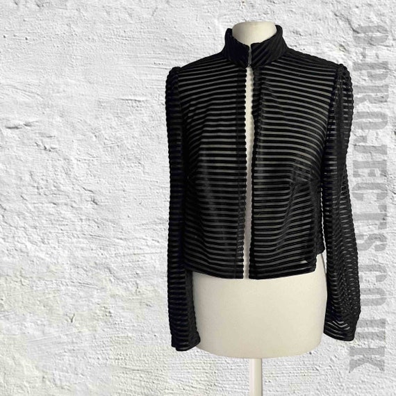 Vintage 1970s black velvet sheer stripe slip dres… - image 3