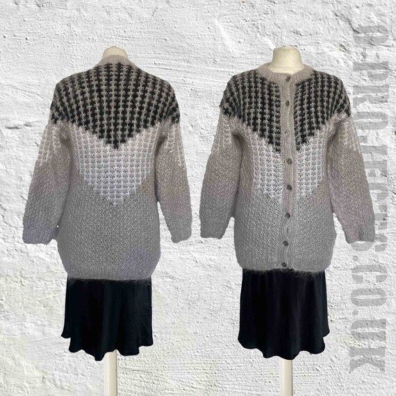 Vintage hand knitted cardigan, chevron pattern, o… - image 3